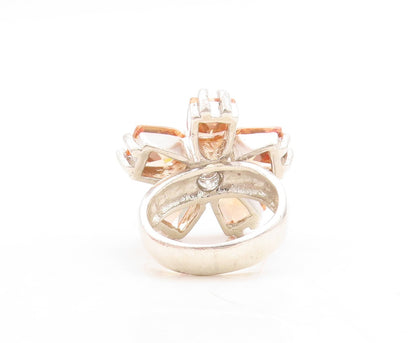 925 Sterling Silver Vintage Ring Designer Cut Citrine & CZ Flower  Sz 7  RG31535