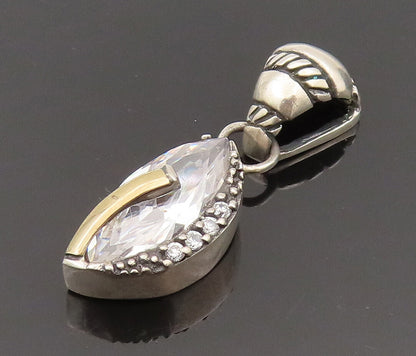 14K GOLD & 925 Silver  Vintage 2 Tone Marquise Cubic Zirconia Pendant  PT21954