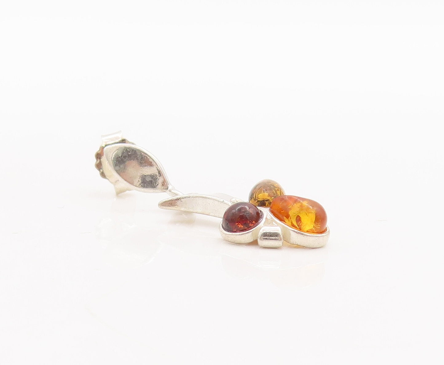 925 Sterling Silver Vintage Earrings Cabochon Honey Amber Flying Bee  EG13102