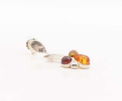 925 Sterling Silver Vintage Earrings Cabochon Honey Amber Flying Bee  EG13102