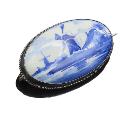 925 Sterling Silver Vintage Brooch Pin HOLLAND Minimalist Oval Landscape BP10696