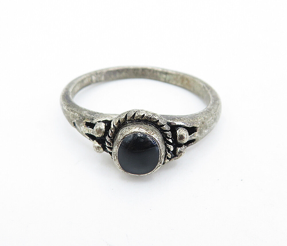 925 Sterling Silver  Vintage Black Onyx Twist Solitaire Ring Sz 8  RG5899