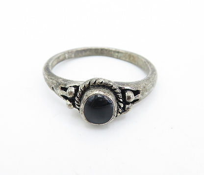 925 Sterling Silver  Vintage Black Onyx Twist Solitaire Ring Sz 8  RG5899