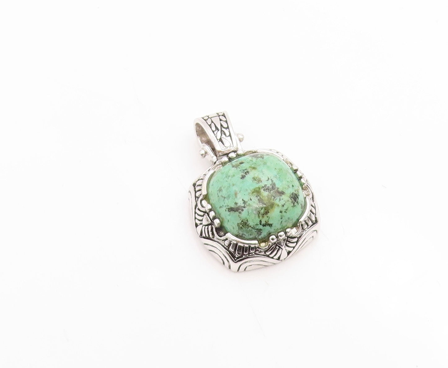 925 Sterling Silver Vintage Pendant Cabochon Turquoise Geometric Charm  PT26188
