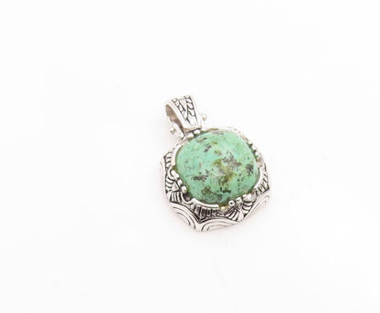 925 Sterling Silver Vintage Pendant Cabochon Turquoise Geometric Charm  PT26188