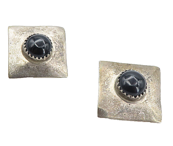 NAVAJO 925 Sterling Silver  Vintage Black Onyx Non Pierce Earrings  EG4252