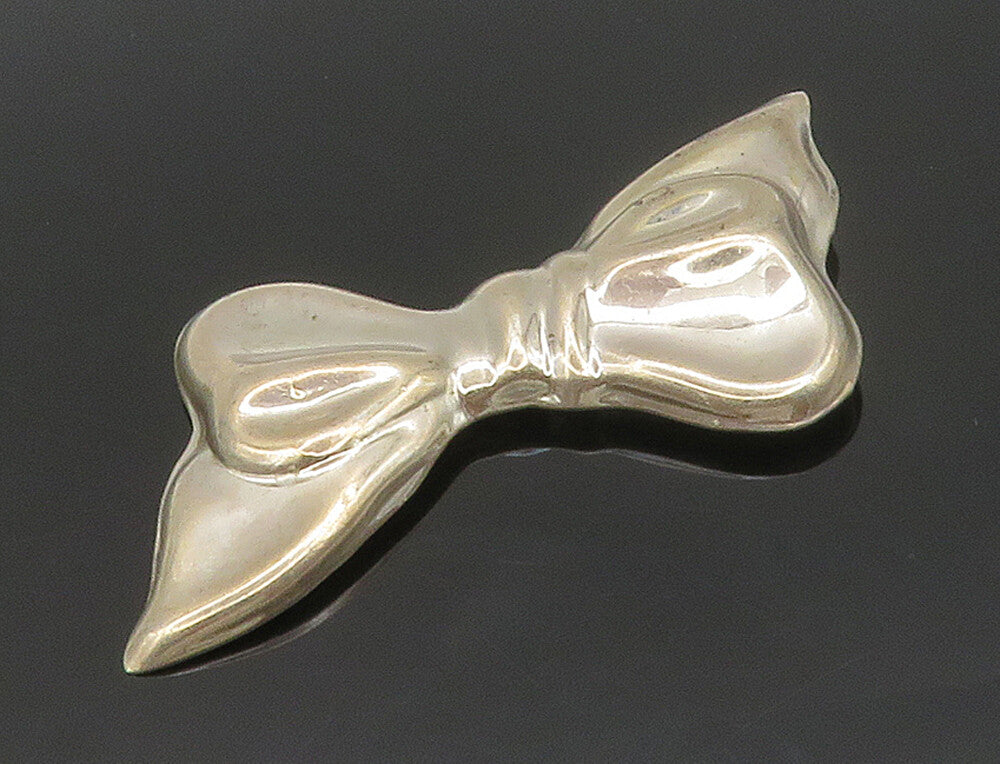 MEXICO 925 Silver  Vintage Shiny Hollow Bow Tied Ribbon Brooch Pin  BP6236