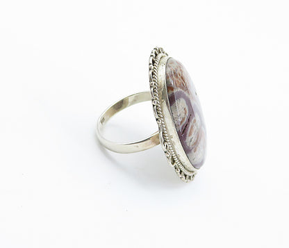 925 Sterling Silver Cabochon Cut Multi Color Jasper Cocktail Ring Sz 8 RG8212