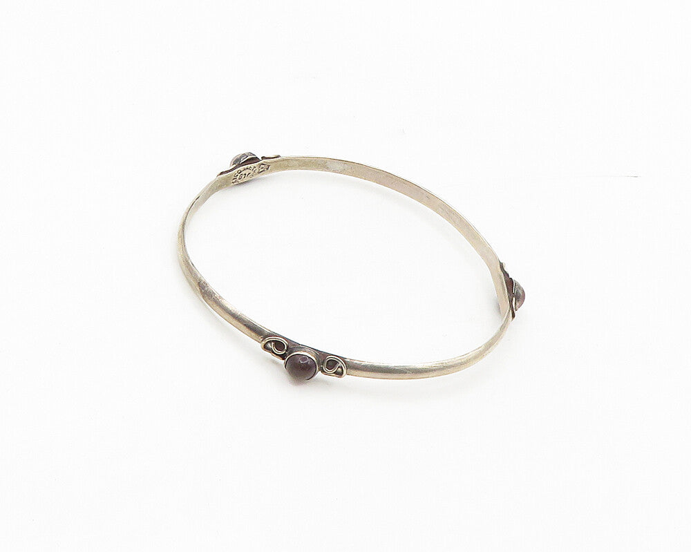 MEXICO 925 Sterling Silver Vintage Amethyst Pretzel Swirl Bangle Bracelet BT7023