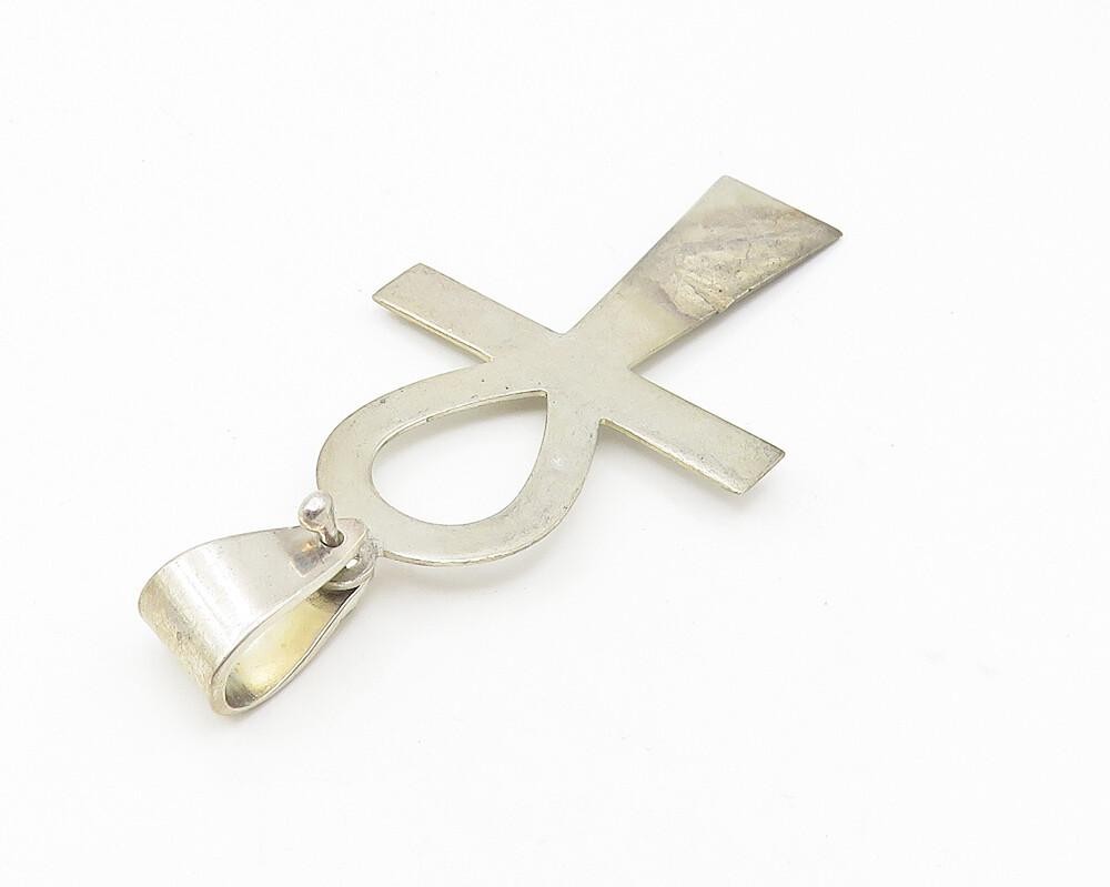 TAHARA 925 Sterling Silver  Vintage Shiny Egyptian Ankh Smooth Pendant  PT8721