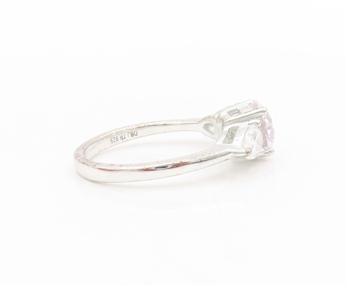 925 Sterling Silver Vintage Ring Modernist Round & Drop Cut CZ  Sz 7  RG33383