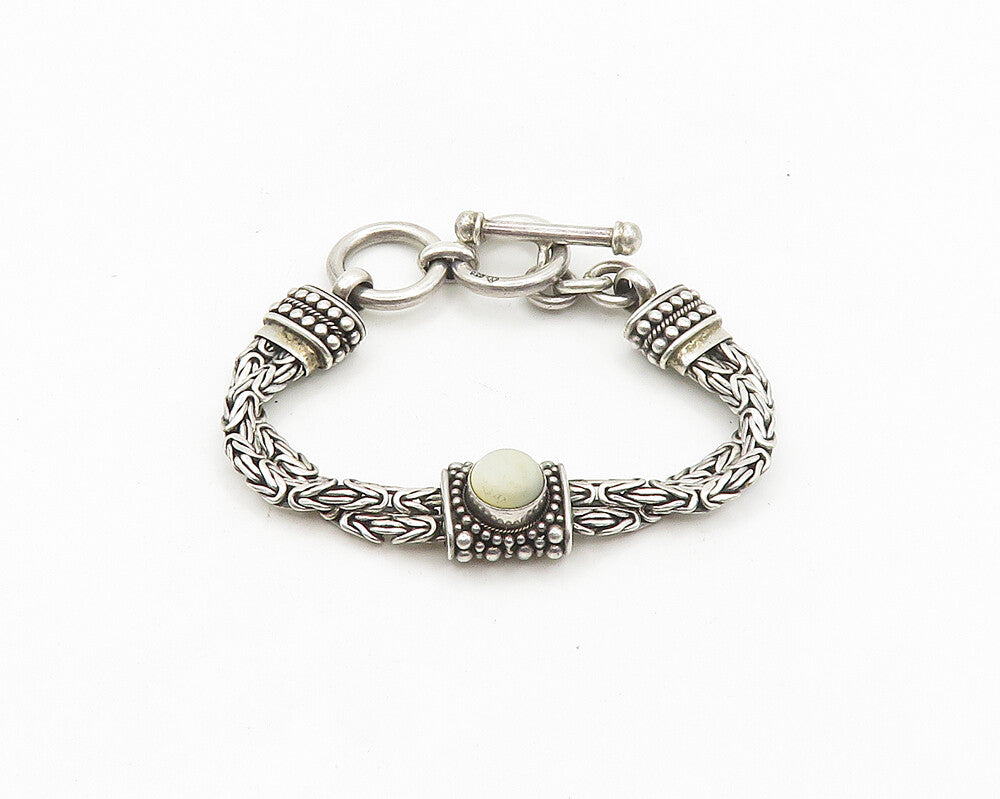 925 Sterling Silver  Vintage Mother Of Pearl Byzantine Chain Bracelet  BT7492