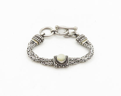 925 Sterling Silver  Vintage Mother Of Pearl Byzantine Chain Bracelet  BT7492