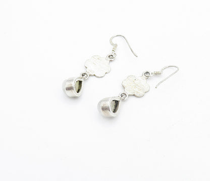 925 Sterling Silver Vintage Moonstone Flower Link Dangle Earrings EG3483