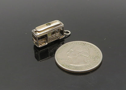 925 Sterling Silver  Vintage Dark Tone Trolley Car Pendant (MOVES)  PT16392