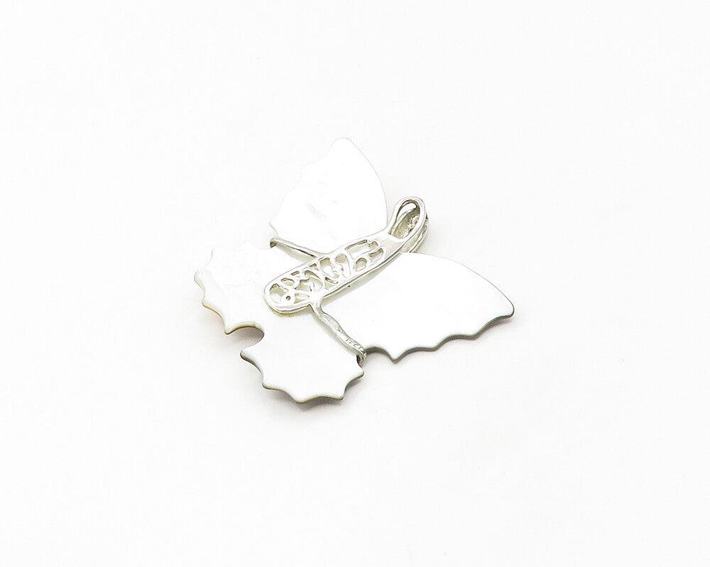 925 Sterling Silver  Abalone & Mother Of Pearl Butterfly Pendant  PT13773