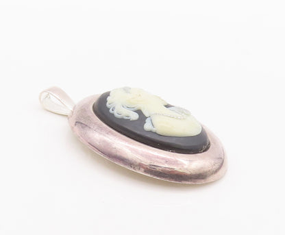 925 Sterling Silver Vintage Brooch Pin Oval Large Carved Cameo Design  BP10663