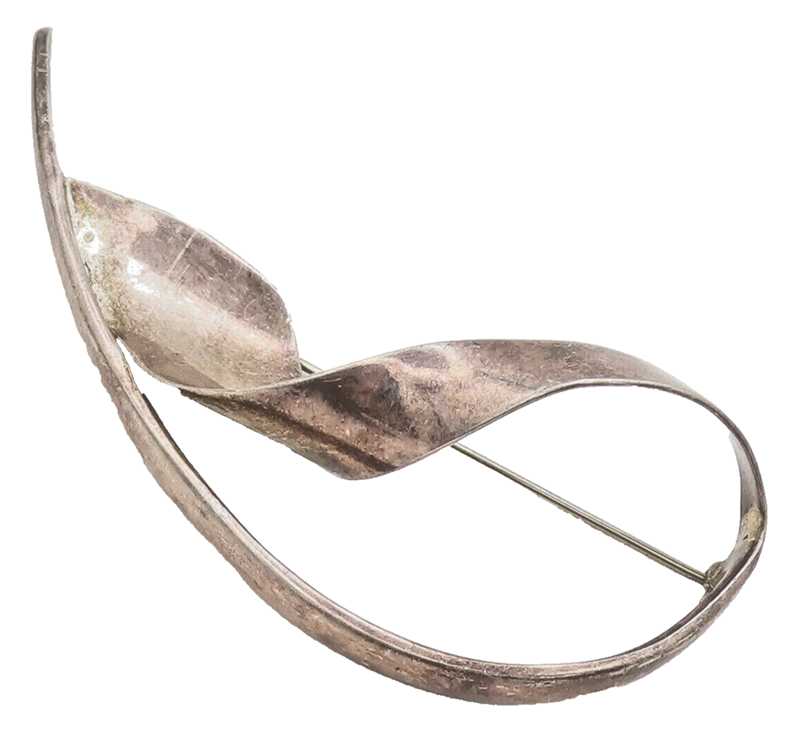 ZINA 925 Sterling Silver  Vintage Designer Swirled Ribbon Brooch Pin  BP10318