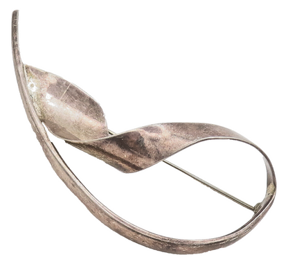 ZINA 925 Sterling Silver  Vintage Designer Swirled Ribbon Brooch Pin  BP10318