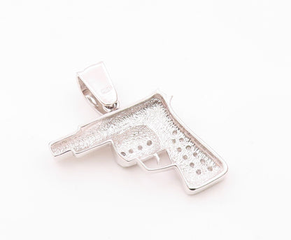 925 Sterling Silver  Sparkling Cubic Zirconia Hand Gun Motif Pendant  PT7461