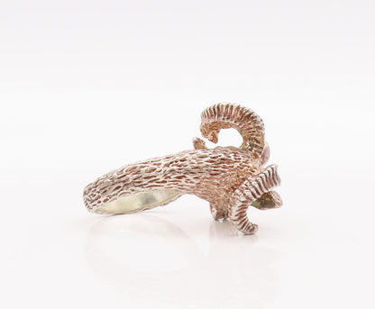 925 Sterling Silver Vintage Ring Solid Carved Goat With Ruby Eyes Sz 6 RG28310