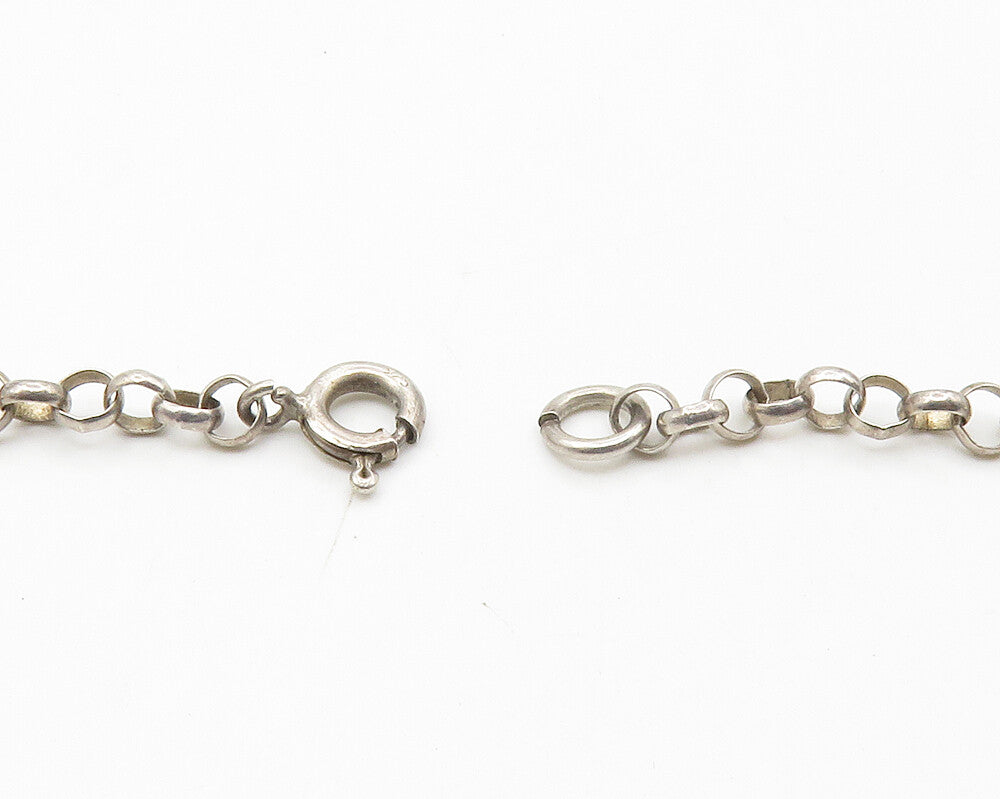 925 Sterling Silver  Vintage Hematite Chrysocolla & Onyx Chain Necklace NE2302