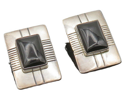 JAMES TOADLENA NAVAJO 925 Silver  Vintage Black Onyx Drop Earrings  EG10160