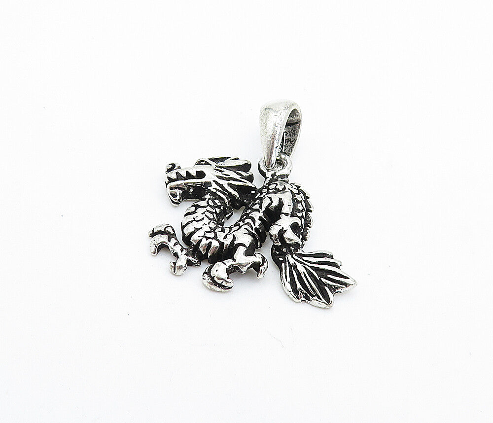 925 Sterling Silver  Vintage Petite Oxidized Dragon Motif Pendant  PT5636
