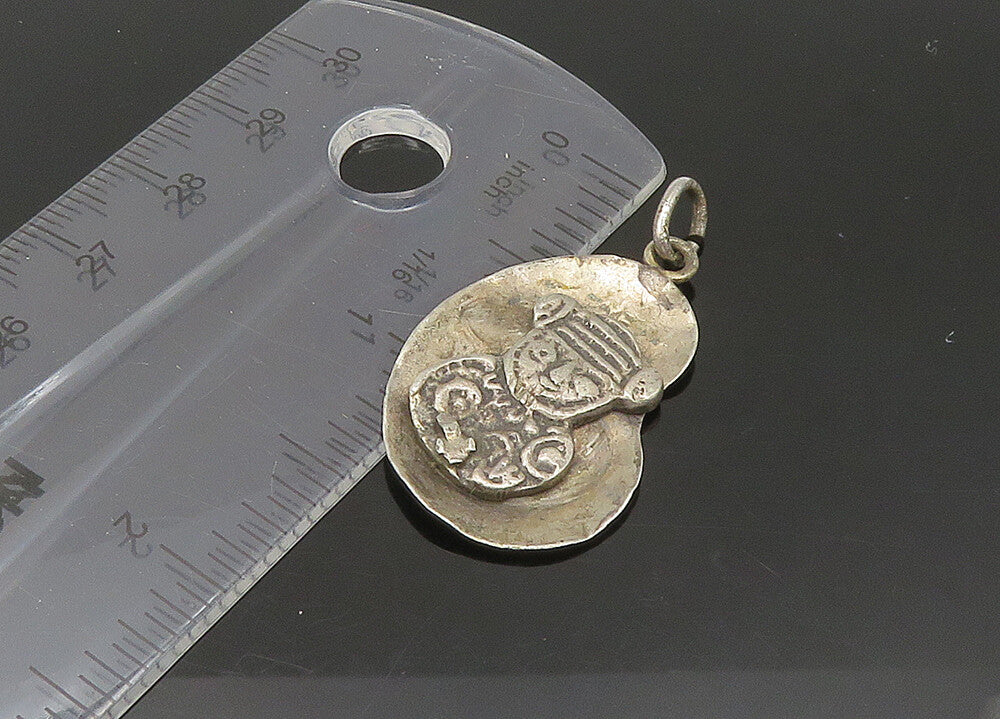925 Sterling Silver  Vintage Dark Tone Etched Figure Drop Pendant  PT17672