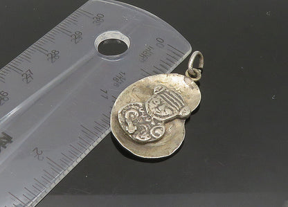 925 Sterling Silver  Vintage Dark Tone Etched Figure Drop Pendant  PT17672
