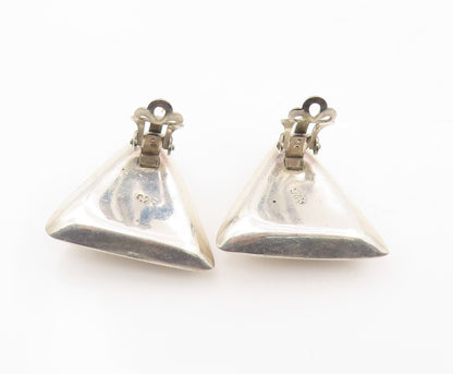 925 Sterling Silver Vintage Earrings Solid Puffy Triangular Clip On  EG13902