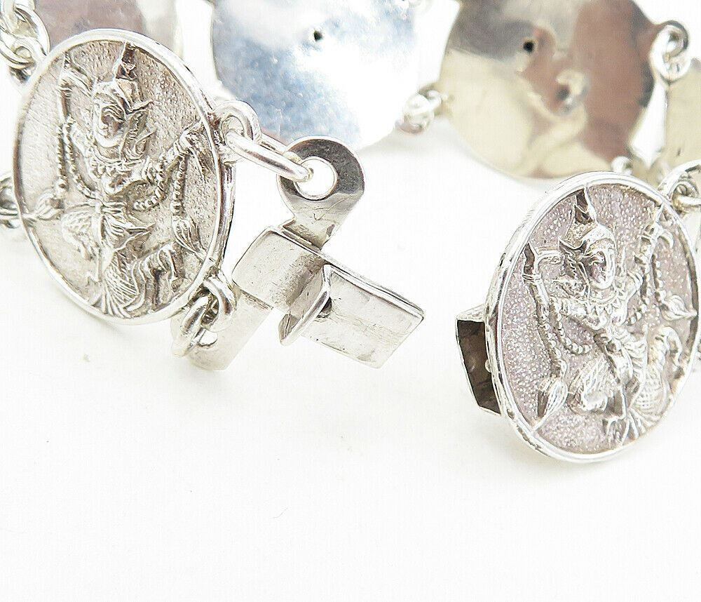 SIAM 925 Sterling Silver  Vintage Shiny Dancer Coin Chain Bracelet  BT3562