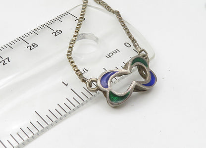 925 Sterling Silver  Vintage Enamel Detail Box Link Chain Necklace  NE3724