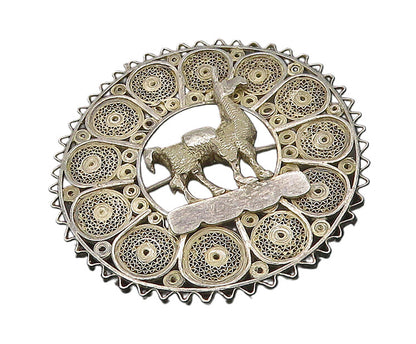 925 Sterling Silver  Vintage Antique Filigree Alpaca Animal Brooch Pin  BP6793
