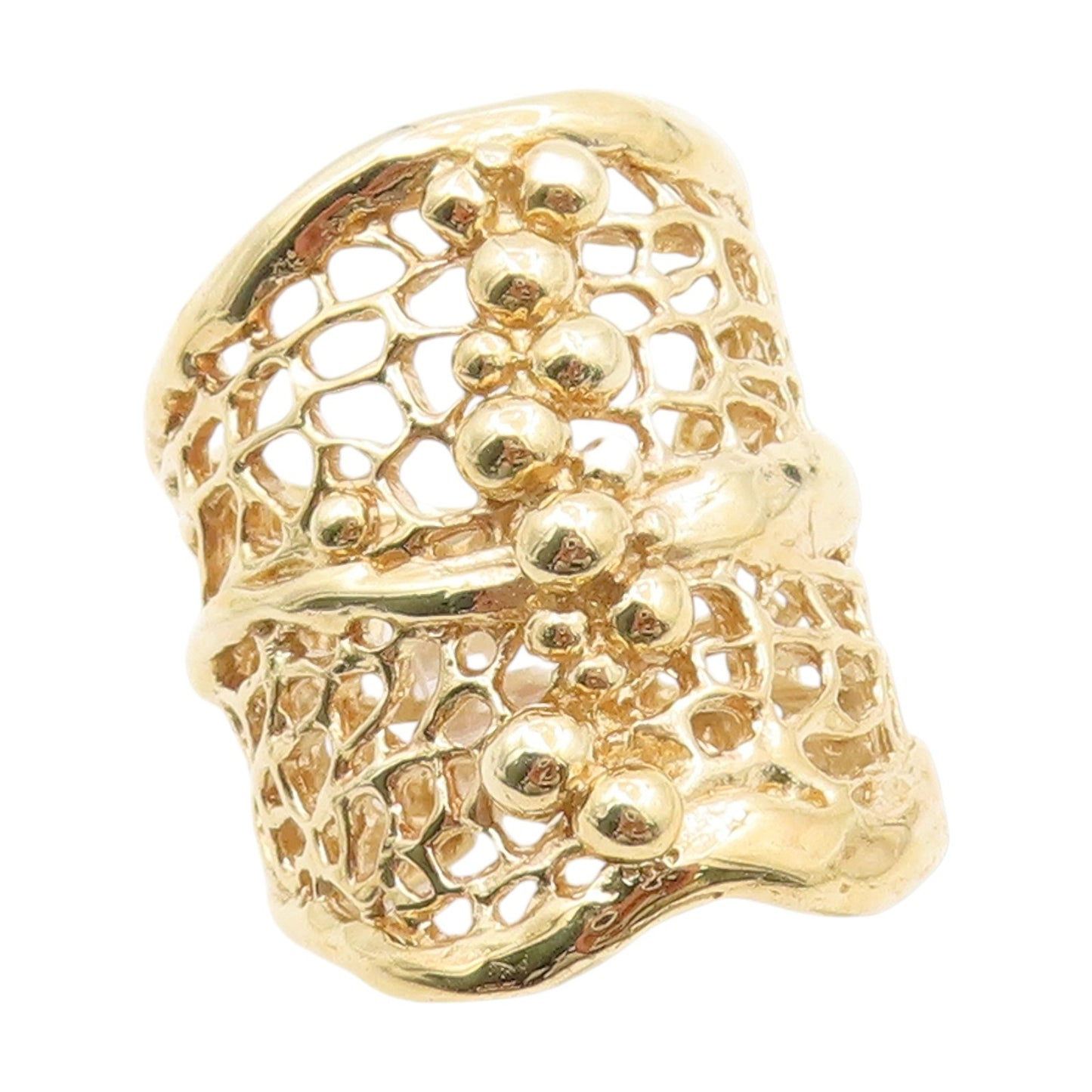 925 Sterling Silver Vintage Ring Gold Plated Beaded Openwork Band  Sz 7  RG34555