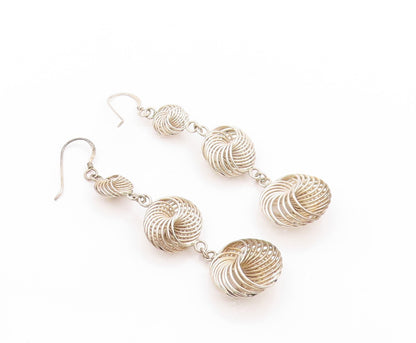 925 Sterling Silver Vintage Earrings Modernist Wire Work Drop Design  EG13608
