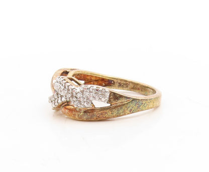 925 Sterling Silver Vintage Ring Gold Plated Designer Cut Diamonds Sz 7  RG31166