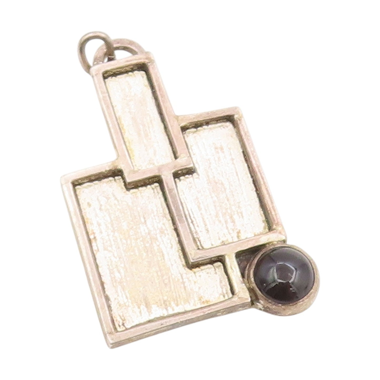 925 Sterling Silver Vintage Pendant Cabochon Onyx Geometric Architecture PT25443