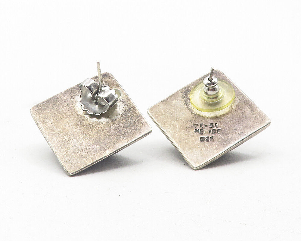 MEXICO 925 Sterling Silver  Vintage Oxidized Modernist Drop Earrings  EG6127