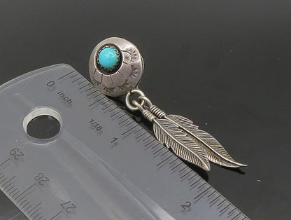 NAVAJO 925 Sterling Silver  Vintage Turquoise Feather Dangle Earrings  EG11554
