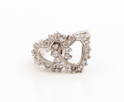 925 Sterling Silver Vintage Ring Topaz Interlocking Love Heart  Sz 7  RG36177