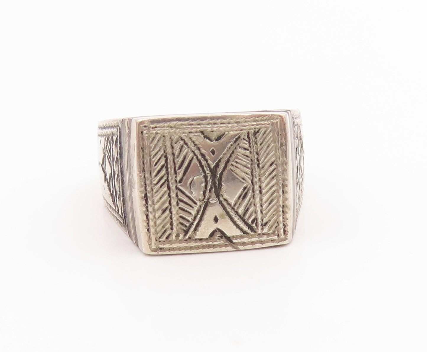925 Sterling Silver Vintage Ring Classic Etched Geometric Band  Sz 7  RG35511