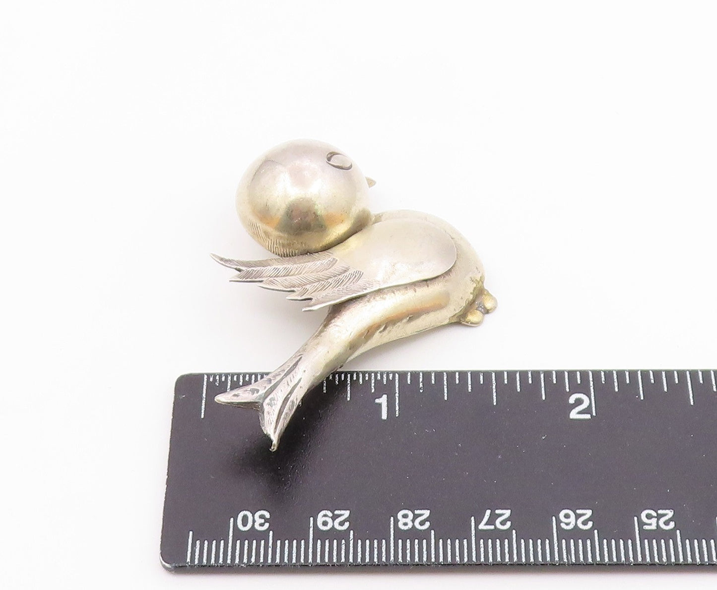 MEXICO 925 Sterling Silver  Vintage Shiny Hollow Bird Motif Brooch Pin  BP8627