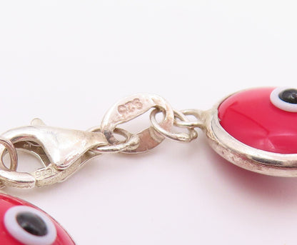 925 Sterling Silver  Vintage Red Evil Eye Protection Chain Bracelet  BT9403