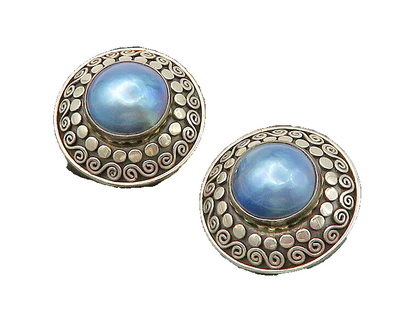 JANICE GIRARDI 925 Silver   Vintage Mother Of Pearl Clip On Earrings  EG11097