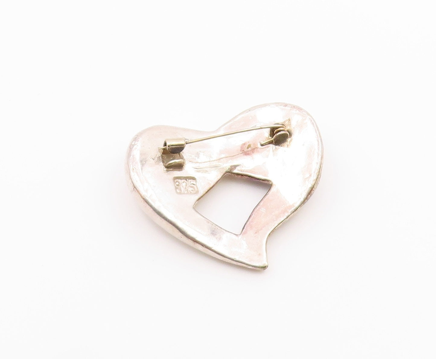 925 Sterling Silver  Vintage Shiny Pretzel Love Heart Brooch Pin  BP9952