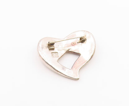 925 Sterling Silver  Vintage Shiny Pretzel Love Heart Brooch Pin  BP9952