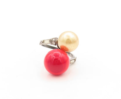 925 Sterling Silver Vintage Ring Designer Dark Tone Gemstone Pearl  Sz 5 RG31570