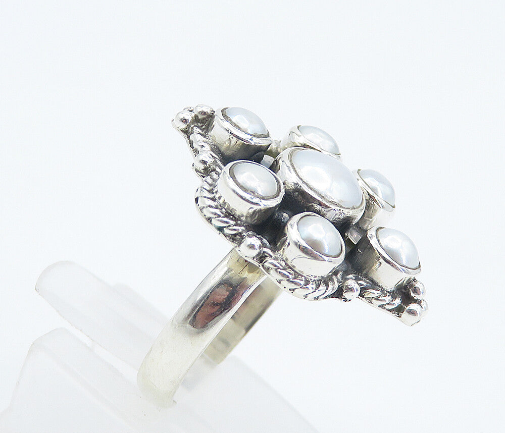 925 Sterling Silver  Freshwater Pearl Floral Cocktail Ring Sz 6.5  RG8347