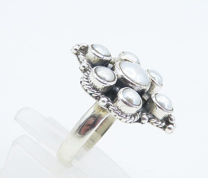 925 Sterling Silver  Freshwater Pearl Floral Cocktail Ring Sz 6.5  RG8347